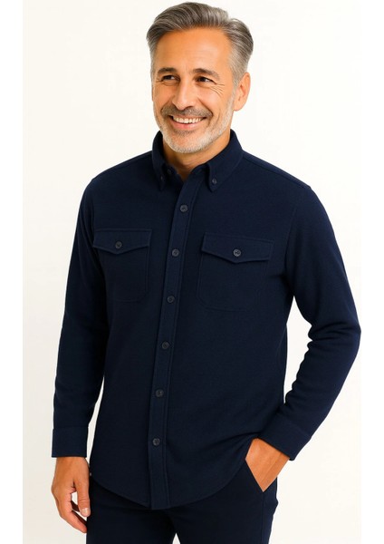 BURSPA Rahat Kesim Düz Kışlık Kapaklı Düğmeli Çift Cep Erkek Baba Gömlek fiyatları