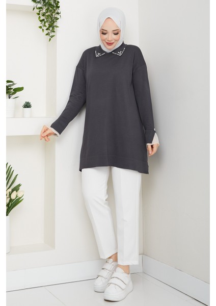 Kadın Kol Ağzı Dantel Detaylı Merserize Triko Tunik -PMK493 fırsatları