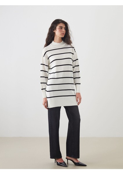 Dik Yaka Çizgili Kadın Triko Tunik fiyatları