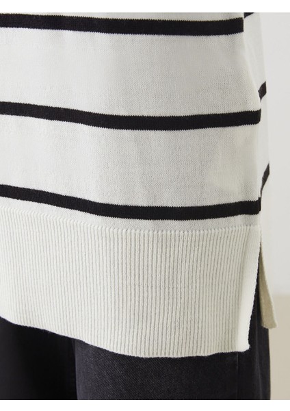 Dik Yaka Çizgili Kadın Triko Tunik modelleri