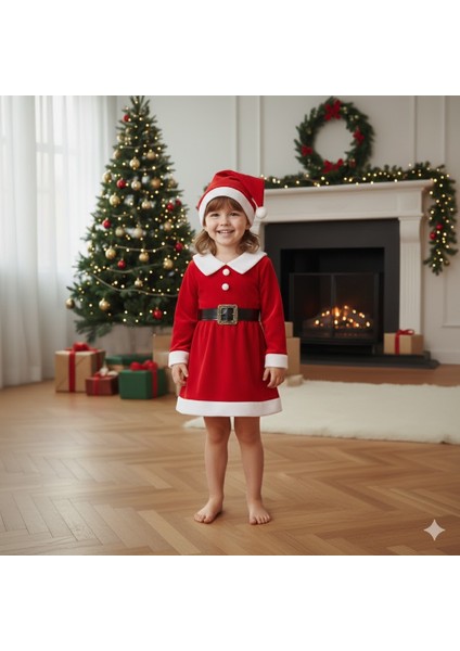 Kız Çocuk Yılbaşı Noel Temalı Noel Baba Elbisesi