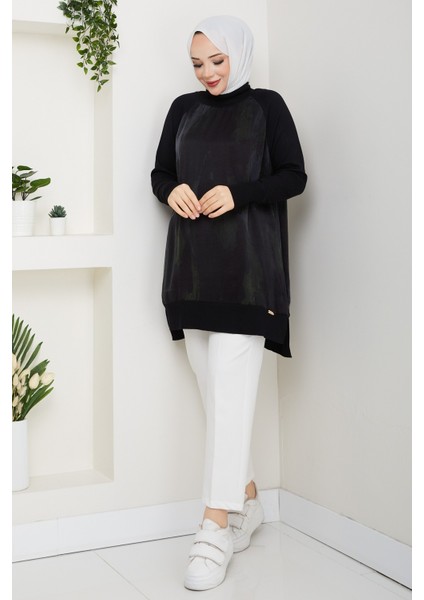 Kadın Yarım Balıkçı Yaka Yandan Fermuarlı Ipek Kupra Merserize Tunik -PMK494 modelleri