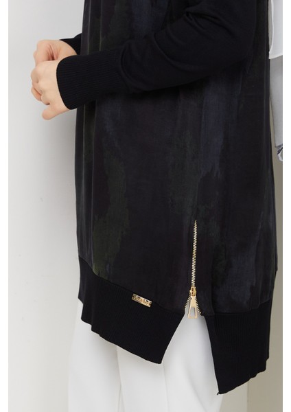 Kadın Yarım Balıkçı Yaka Yandan Fermuarlı Ipek Kupra Merserize Tunik -PMK494 indirimleri