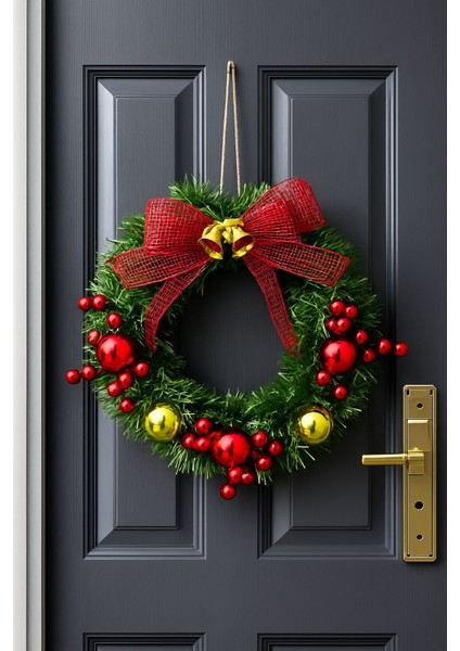 Yılbaşı Kapı Süsü Dekor 30 cm Kırmızı