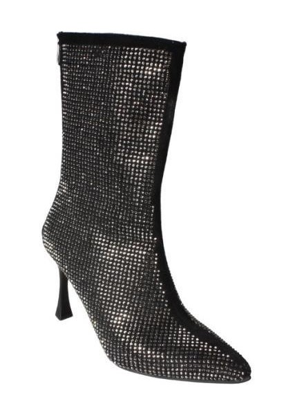 Yazkış Kadın Siyah Taşlı Sivri Burun 22CM Bilek Boyu 9cm Ince Topuk Arkadan Fermuarlı Fashıon Bot