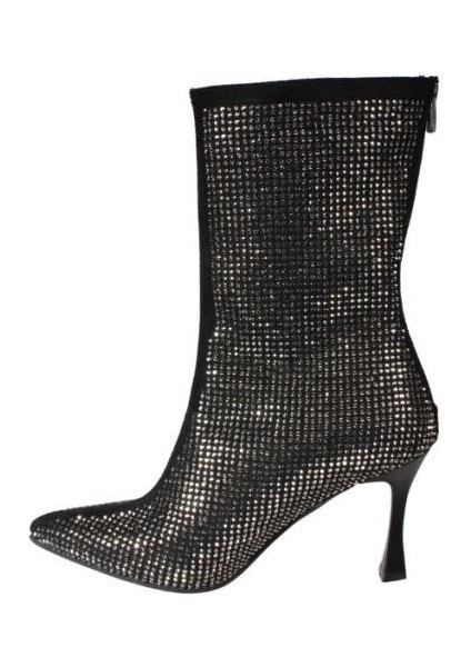 Yazkış Kadın Siyah Taşlı Sivri Burun 22CM Bilek Boyu 9cm Ince Topuk Arkadan Fermuarlı Fashıon Bot modelleri