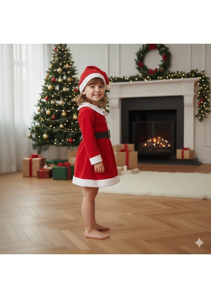 Kız Çocuk Yılbaşı Noel Temalı Noel Baba Elbisesi modelleri