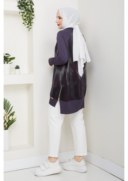 Kadın Yarım Balıkçı Yaka Yandan Fermuarlı Ipek Kupra Merserize Tunik -PMK494 modelleri