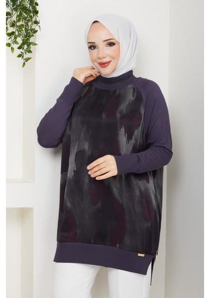 Kadın Yarım Balıkçı Yaka Yandan Fermuarlı Ipek Kupra Merserize Tunik -PMK494 fırsatları