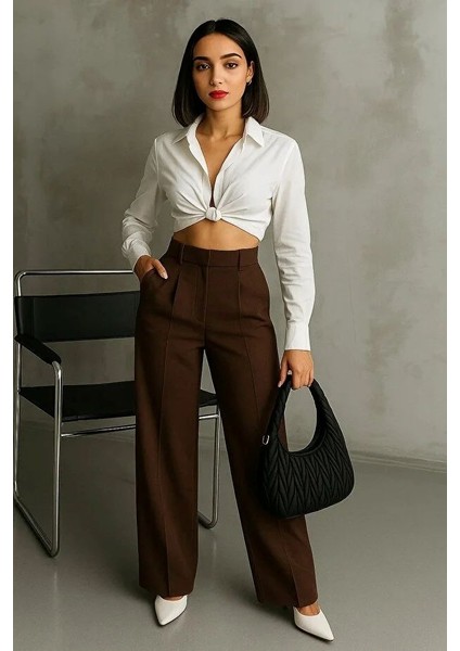 Kadın Siyah Çift Pileli Yüksek Bel Palazzo Kumaş Pantolon | Şık Ofis ve Günlük Kombinler Için