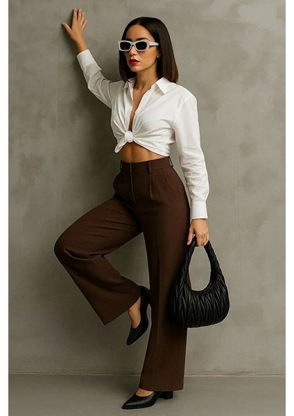 Kadın Siyah Çift Pileli Yüksek Bel Palazzo Kumaş Pantolon | Şık Ofis ve Günlük Kombinler Için fiyatları