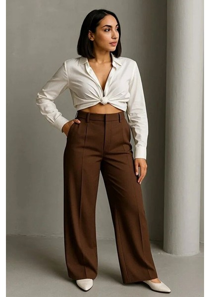 Kadın Siyah Çift Pileli Yüksek Bel Palazzo Kumaş Pantolon | Şık Ofis ve Günlük Kombinler Için modelleri