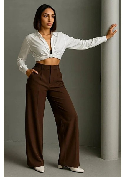 Kadın Siyah Çift Pileli Yüksek Bel Palazzo Kumaş Pantolon | Şık Ofis ve Günlük Kombinler Için fırsatları