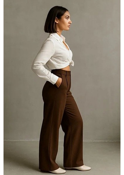 Kadın Siyah Çift Pileli Yüksek Bel Palazzo Kumaş Pantolon | Şık Ofis ve Günlük Kombinler Için indirimleri