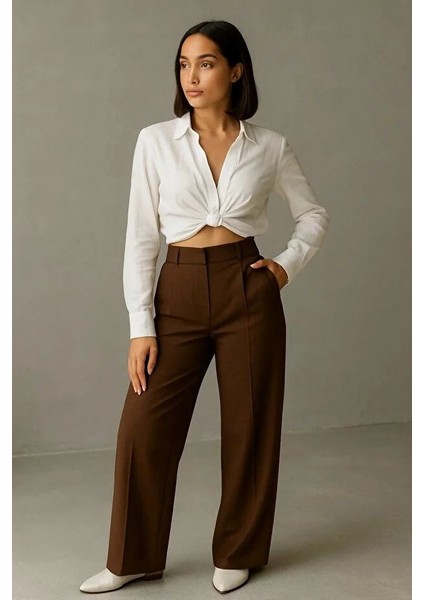 Kadın Siyah Çift Pileli Yüksek Bel Palazzo Kumaş Pantolon | Şık Ofis ve Günlük Kombinler Için