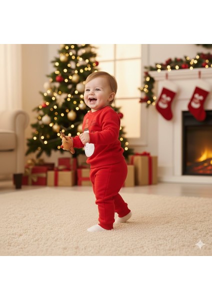Bebek Yılbaşı Noel Temalı Kardan Adam Baskılı Eşofman Takımı modelleri
