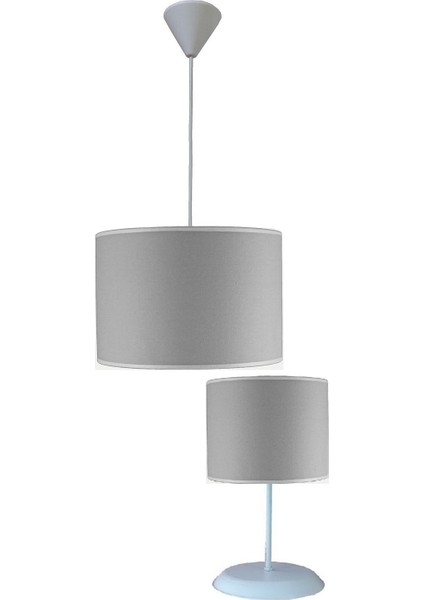 Gri M-0685 Kumaş Kaplama 2.li Set Salon Oturma Odası Yatak Odası Genç ve Çocuk Odası Avize ve Abajur