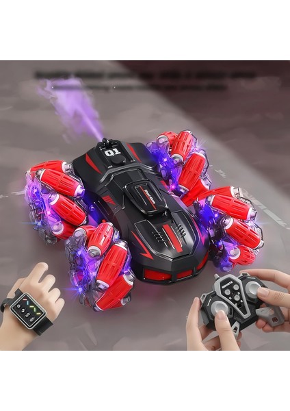 Duman Çıkaran El Sensörlü Akrobat Araba Uzaktan Kumandalı Full Fonksiyon Şarjlı Oyuncak 16 Cm. Kırmızı Renk fiyatları