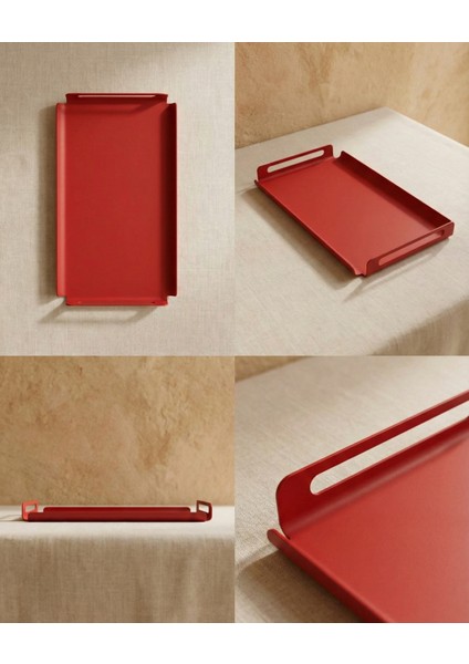 Vika TD-001 | Dekoratif Metal Tepsi – 37×21×7 cm | Koyu Kırmızı Modern Servis ve Orta Sehpa Tepsisi | Dayanıklı Metal Dekor Ürünü modelleri