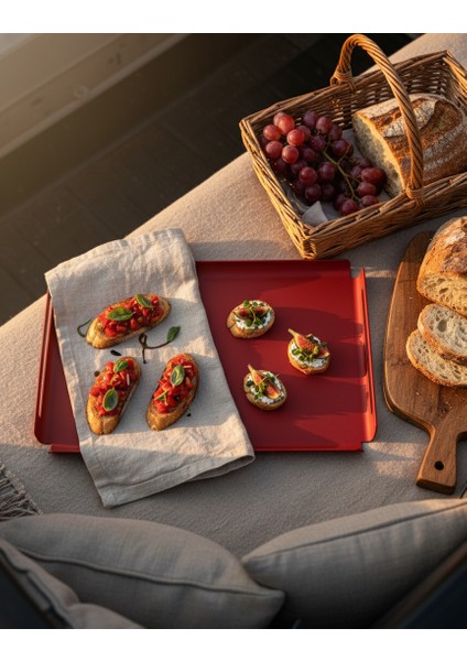 Vika TD-001 | Dekoratif Metal Tepsi – 37×21×7 cm | Koyu Kırmızı Modern Servis ve Orta Sehpa Tepsisi | Dayanıklı Metal Dekor Ürünü fırsatları