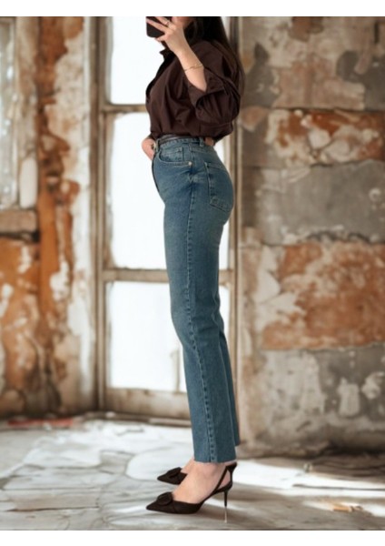Julia Vintage Kesik Paça Mom Fit Straight Jean modelleri