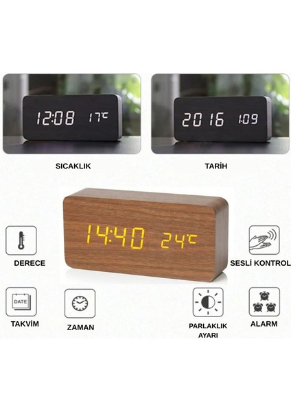 Ahşap LED Dijital Alarm Masa Saati – Sese Duyarlı ,sıcaklık & Nem Göstergeli,3 Kademeli Parlaklık, Modern Dekoratif Çalar Saat fırsatları
