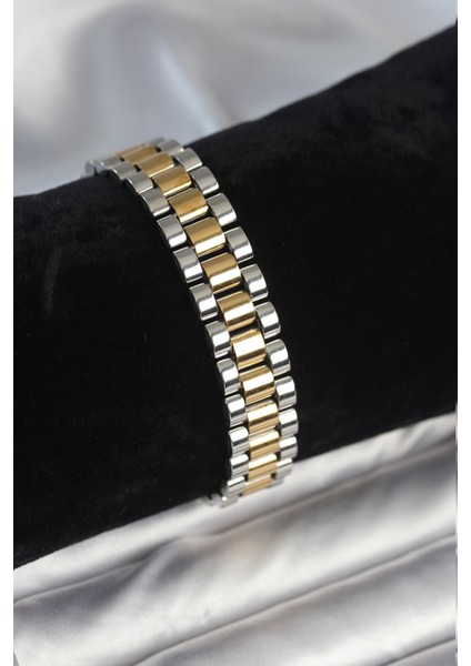 316L Çelik Gold ve Gümüş Renk 12 mm Kalınlık Erkek Bileklik