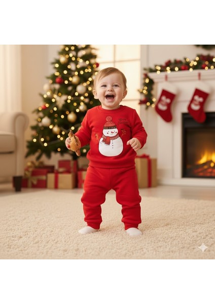 Bebek Yılbaşı Noel Temalı Kardan Adam Baskılı Eşofman Takımı fiyatları