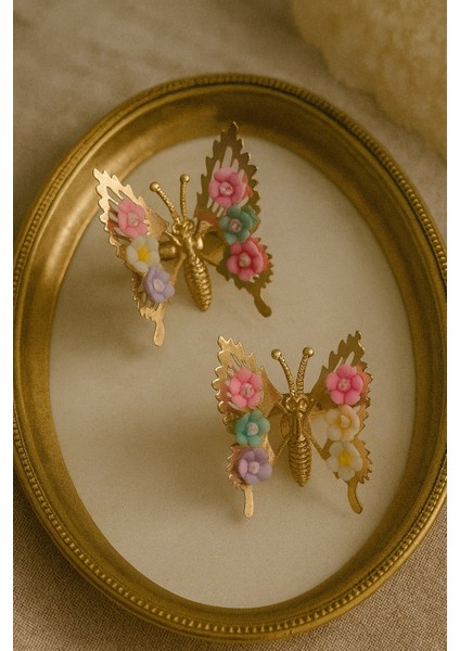 Renkli Çiçek Detaylı Oynar Kanatlı Kelebek Pens Toka fiyatları