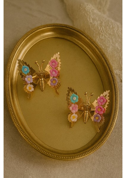 Renkli Çiçek Detaylı Oynar Kanatlı Kelebek Pens Toka fiyatları