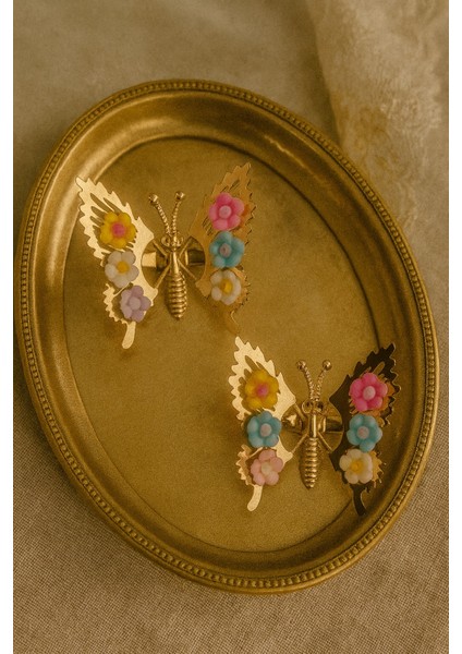 Renkli Çiçek Detaylı Oynar Kanatlı Kelebek Pens Toka fiyatları