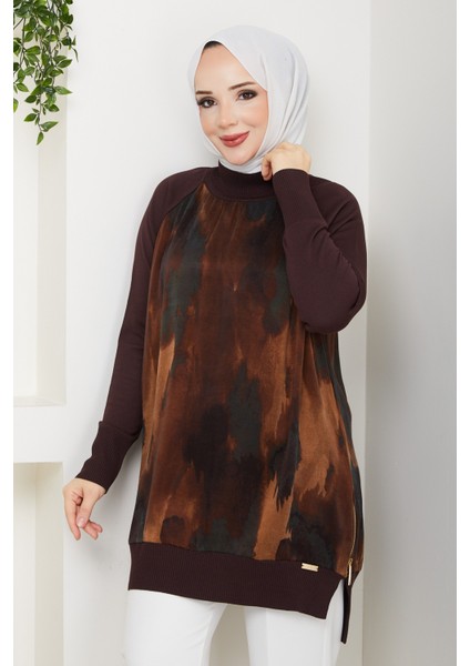 Kadın Yarım Balıkçı Yaka Yandan Fermuarlı Ipek Kupra Merserize Tunik -PMK494