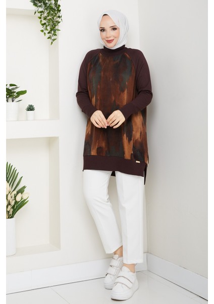 Kadın Yarım Balıkçı Yaka Yandan Fermuarlı Ipek Kupra Merserize Tunik -PMK494 fiyatları