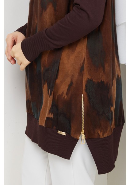 Kadın Yarım Balıkçı Yaka Yandan Fermuarlı Ipek Kupra Merserize Tunik -PMK494 indirimleri