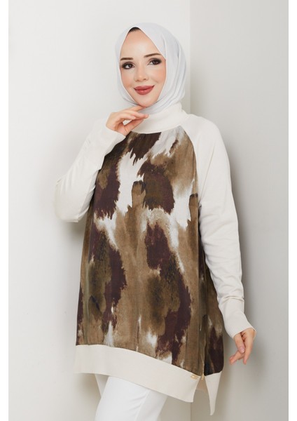 Kadın Yarım Balıkçı Yaka Yandan Fermuarlı Ipek Kupra Merserize Tunik -PMK494