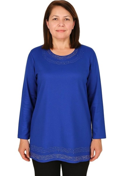 Rahat Kesim Inci Taş Işlemeli Anne Kadın Penye Bluz