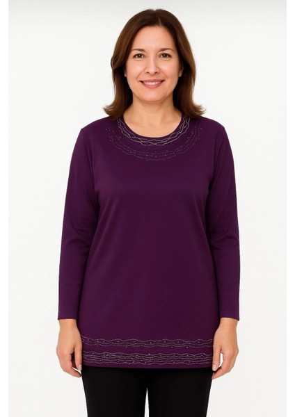 Rahat Kesim Inci Taş Işlemeli Anne Kadın Penye Bluz