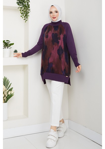 Kadın Yarım Balıkçı Yaka Yandan Fermuarlı Ipek Kupra Merserize Tunik -PMK494