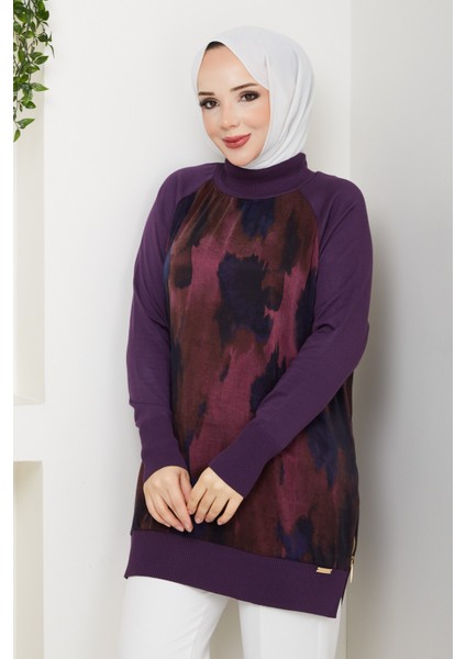 Kadın Yarım Balıkçı Yaka Yandan Fermuarlı Ipek Kupra Merserize Tunik -PMK494 fiyatları