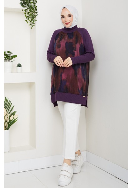 Kadın Yarım Balıkçı Yaka Yandan Fermuarlı Ipek Kupra Merserize Tunik -PMK494 modelleri