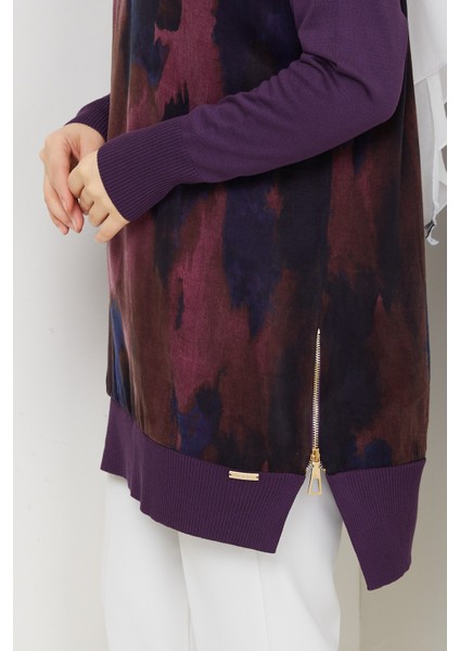 Kadın Yarım Balıkçı Yaka Yandan Fermuarlı Ipek Kupra Merserize Tunik -PMK494 indirimleri