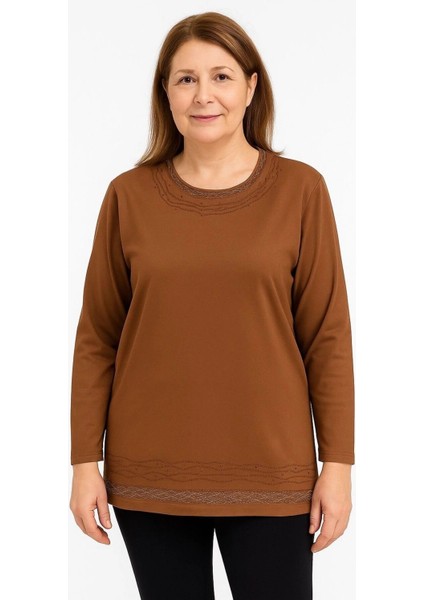 Rahat Kesim Inci Taş Işlemeli Anne Kadın Penye Bluz