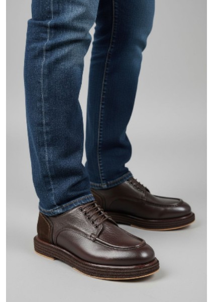 M22328 Hakiki Deri Erkek Bağcıklı Kahverengi Klasik Loafer Ayakkabı