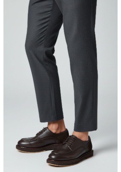 M22328 Hakiki Deri Erkek Bağcıklı Kahverengi Klasik Loafer Ayakkabı