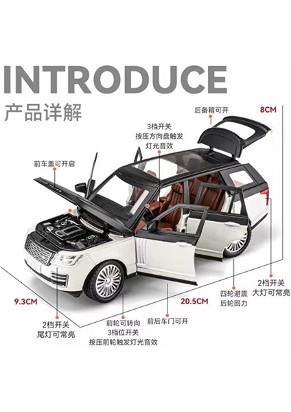 Range Rover Land Jip Tarzı Araba Diecast Model Araba 1:24 Range Rover Beyaz Jip Sesli ve Işıklı modelleri