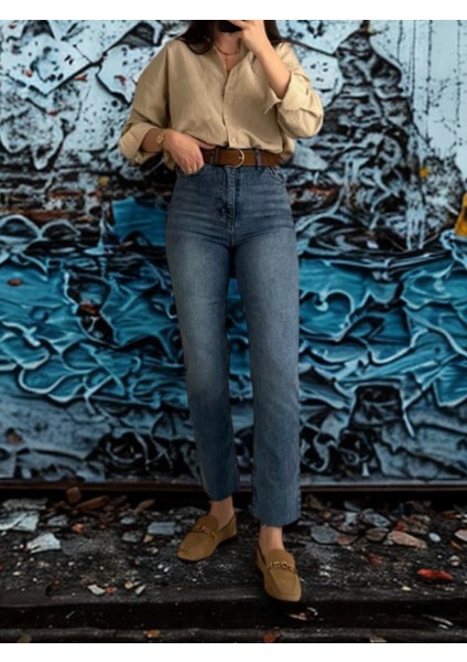 Julia Kadın Açık Mavi Indigo Ultra Yüksek Bel Straight Jean