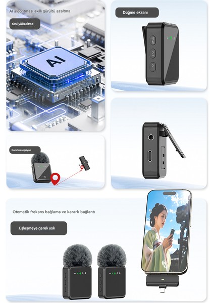 Kablosuz Tüylü Yaka Mikrofonu iPhone Type-C Pc Tablet Video Kayıt Vlog Mikrofon Lightning Usb-C Çıkış indirimleri