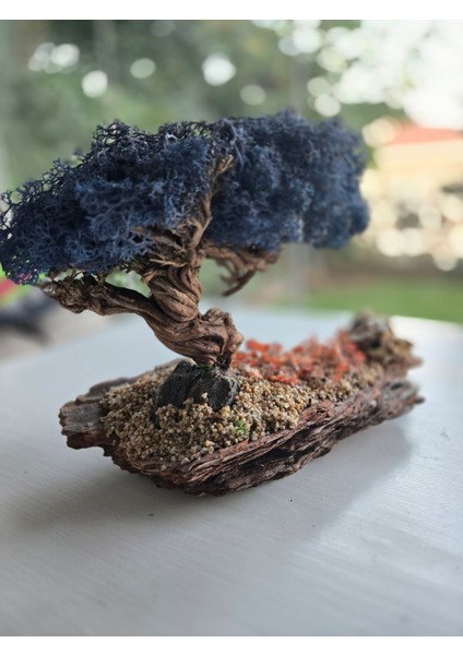 Bonsai Model Masaüstü Dekor – El Yapımı, Gerçek Ağaç Gövdesi, Mavi Şoklanmış Yosun Ağaç modelleri