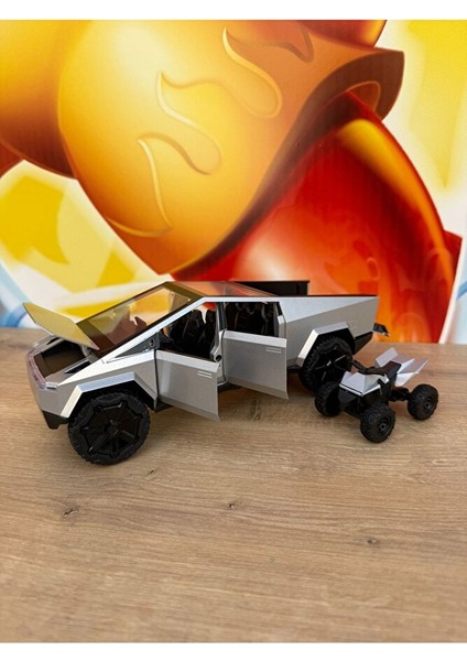 1:24 Diecast Metal Tesla Cybertruck Pickup Kamyonet Jip Atv Motorlu Sesli Işıklı Açılar Kapılar
