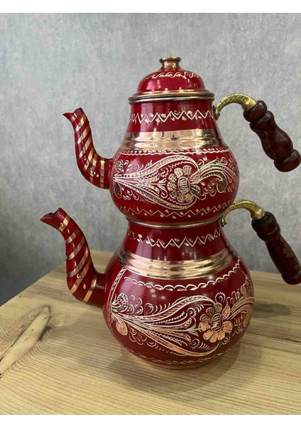 Bakır Erzincan Işlemeli Çaydanlık Büyük Boy